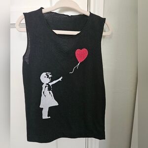 Black Sleeveless Child's Tee with Banksy Red Balloon Graphic